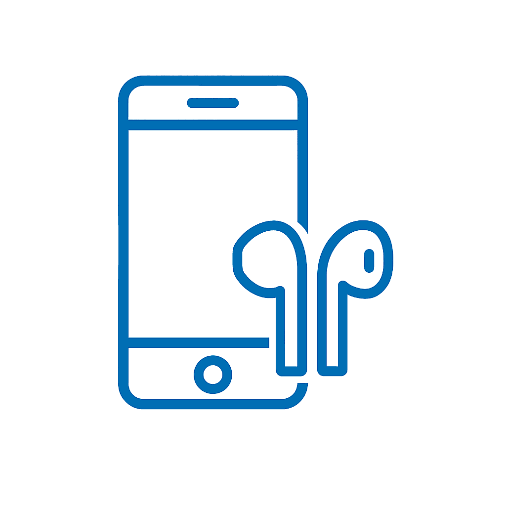 Mobiele technologie en accessoires, slimme telefonen en draadloze oortjes.