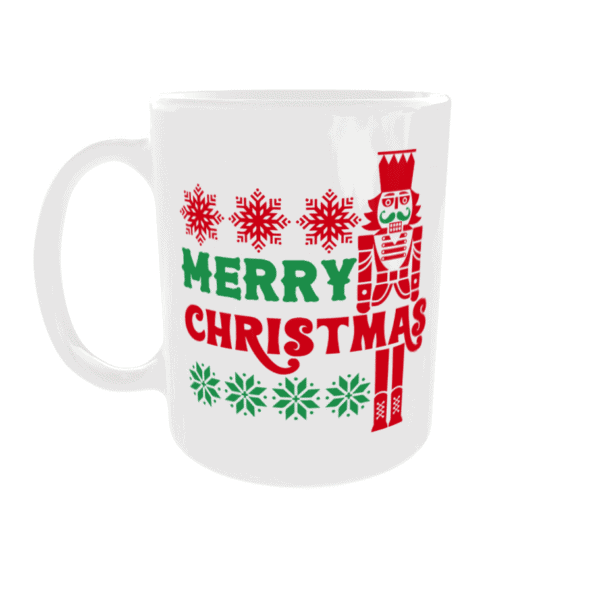 Kerstmokje met kleurrijke snowflakes en een kerstman figuur, ideaal voor feestdagen en kerstcadeaus.