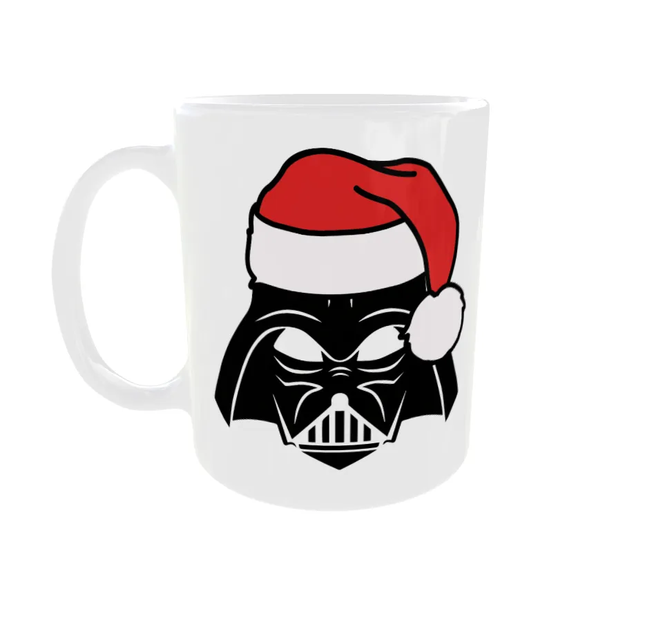 Mok met Darth Vader in kerstmuts, Star Wars design, kerstcadeau, feestdagen, manga, anime, geek, cool, unieke mok.
